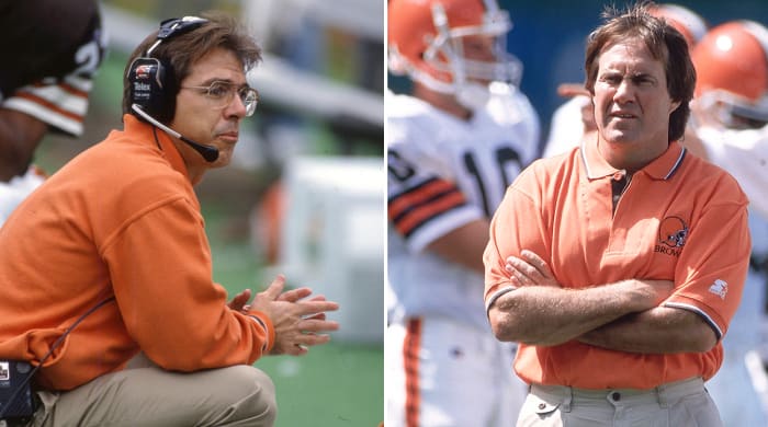 Saban (left) was Belichick's first hire with the Cleveland Browns.